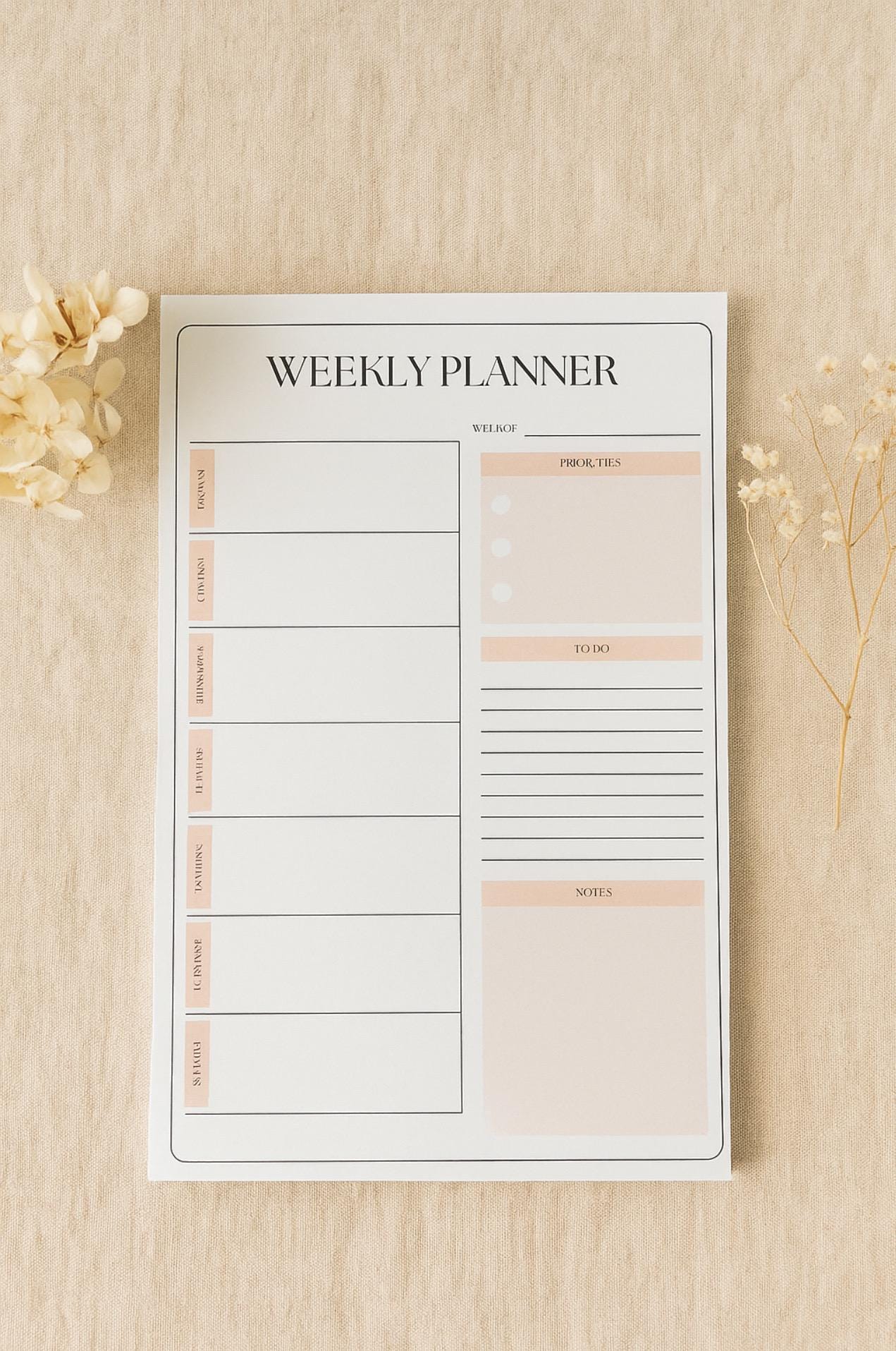 A5 Weekly Planner Notepad – Minimalist Undated To-Do List Desk Pad, Tear-Off Productivity Planner