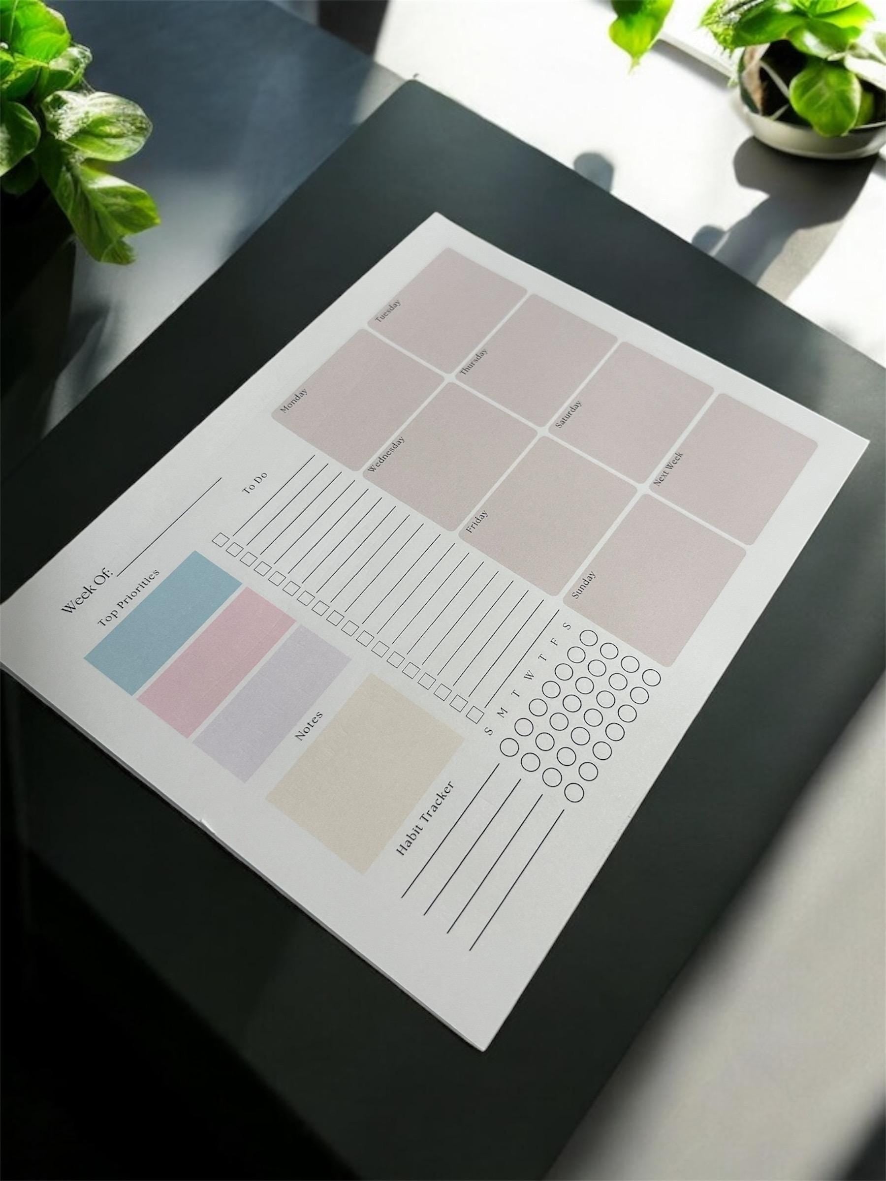 Minimalist Weekly Planner Notepad | Undated 8x10 Tear-Off Desk Pad