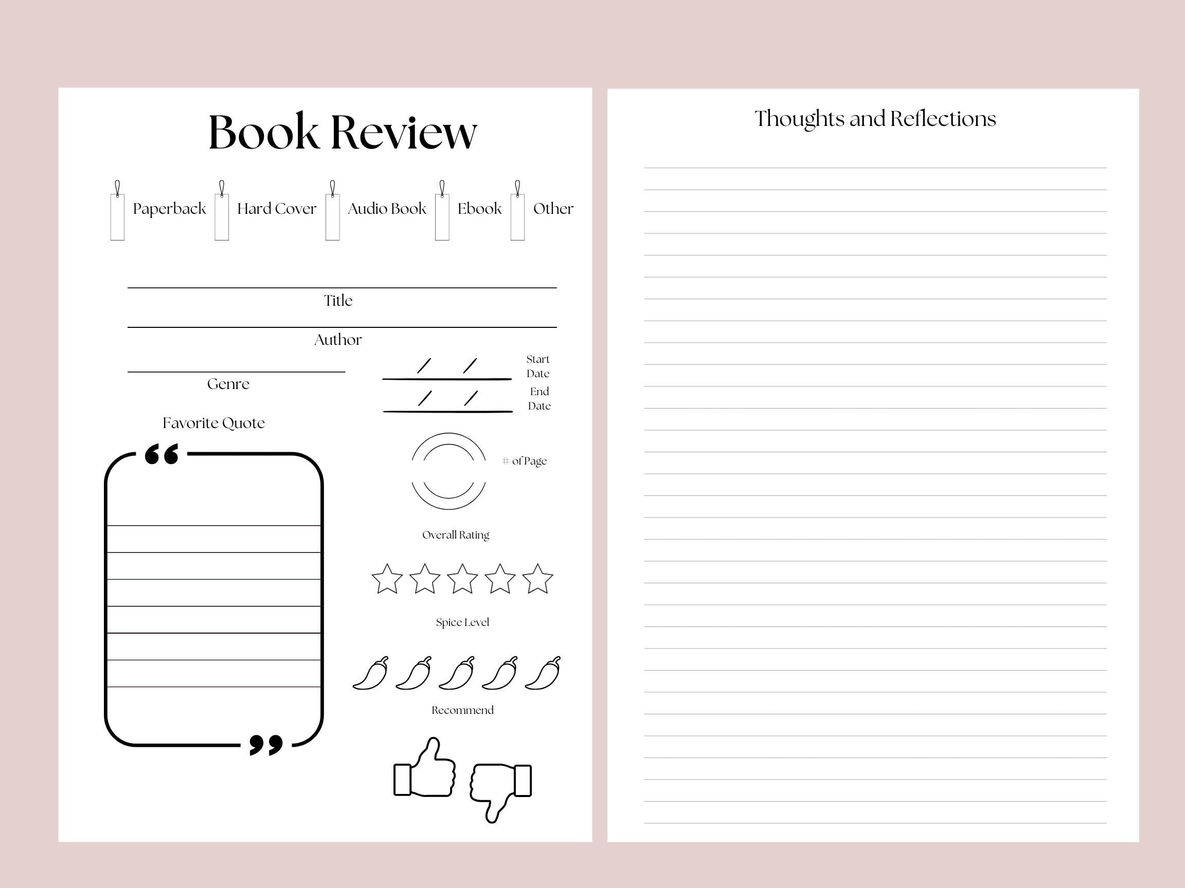 A5 Book Review Journal | Minimalist Reading Log for Book Lovers