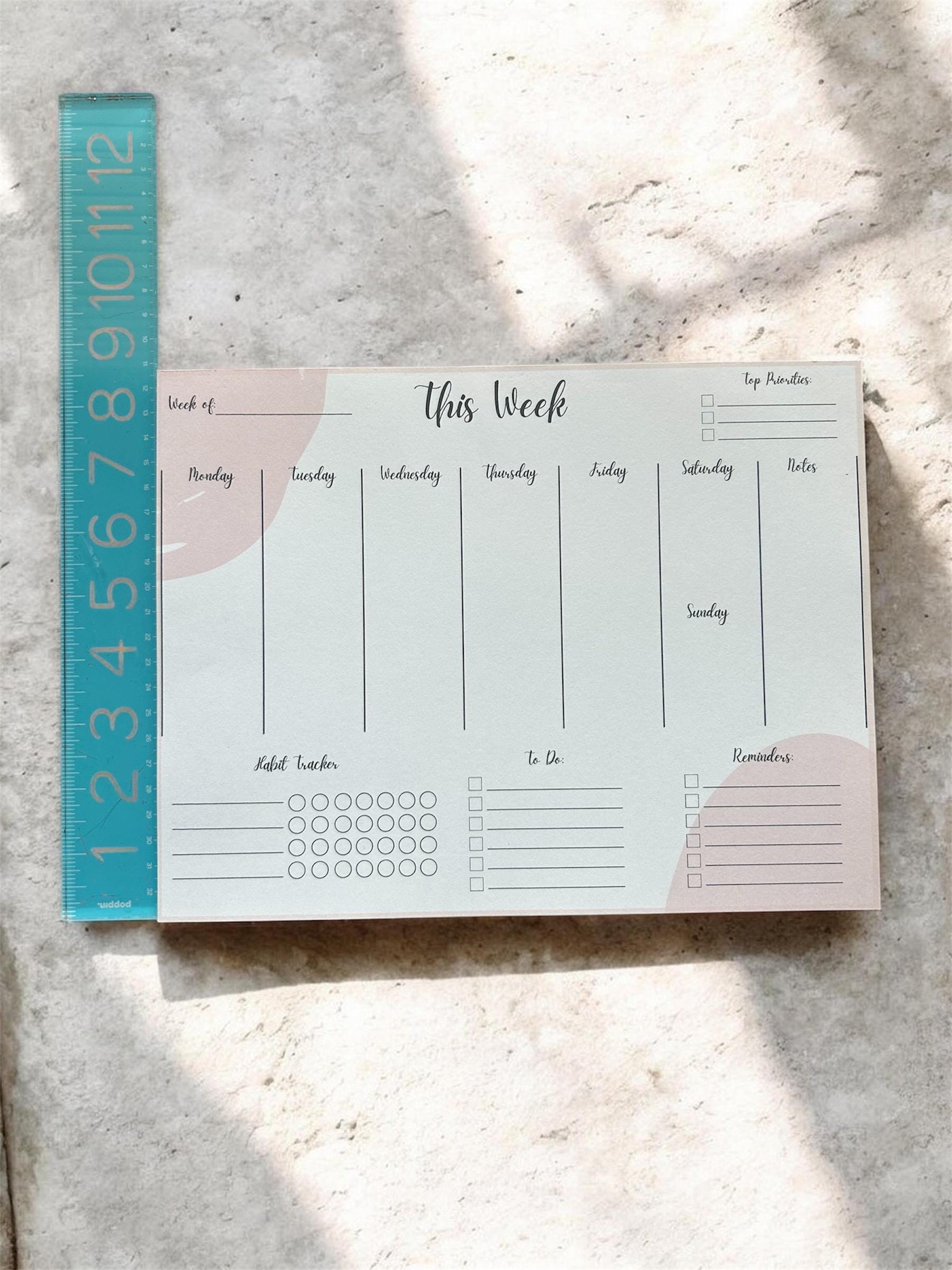 Weekly Planner Notepad | Letter Size Desk Pad with Habit Tracker