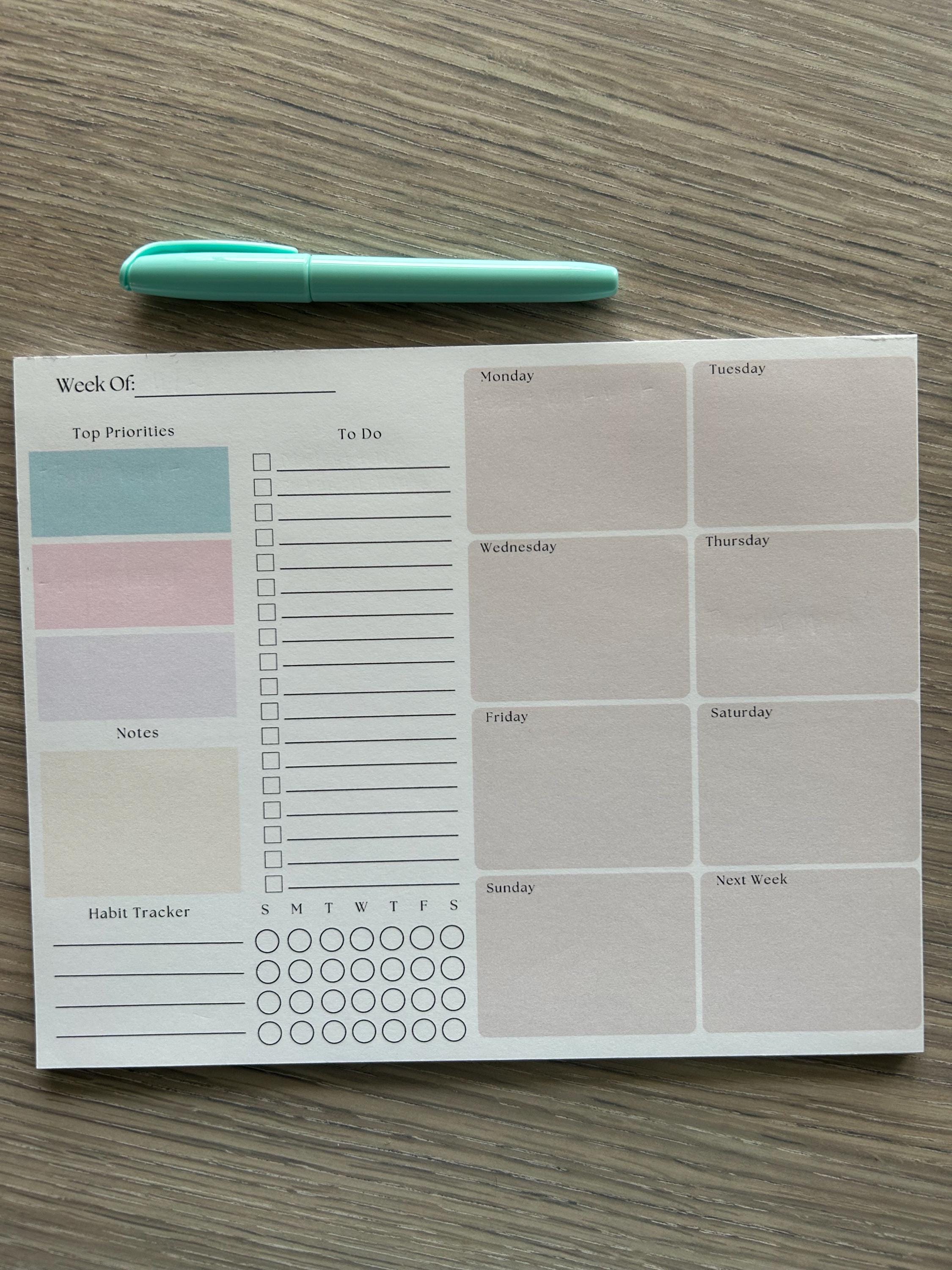 Minimalist Weekly Planner Notepad | Undated 8x10 Tear-Off Desk Pad