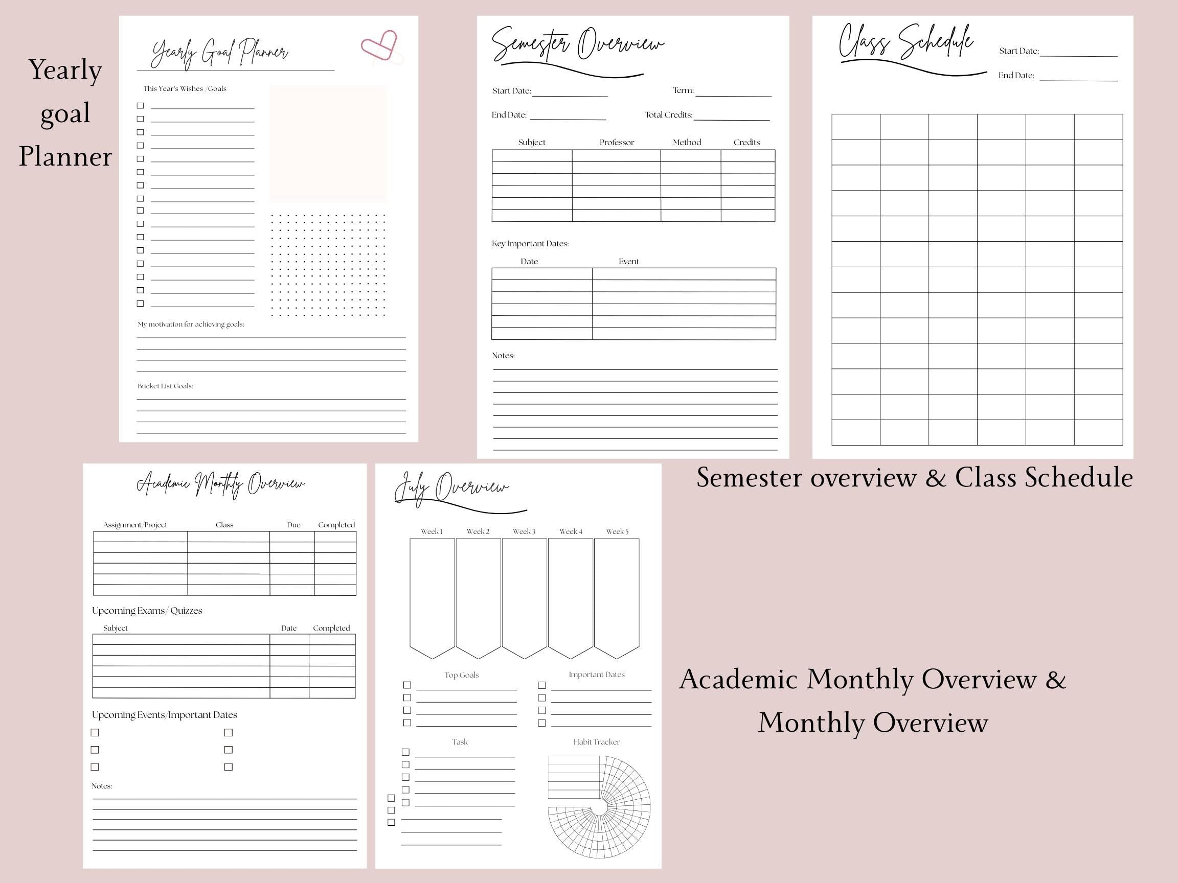 8x10 Academic Planner | 18 Month | Choose Start Month | Class Schedule & Monthly Dashboard