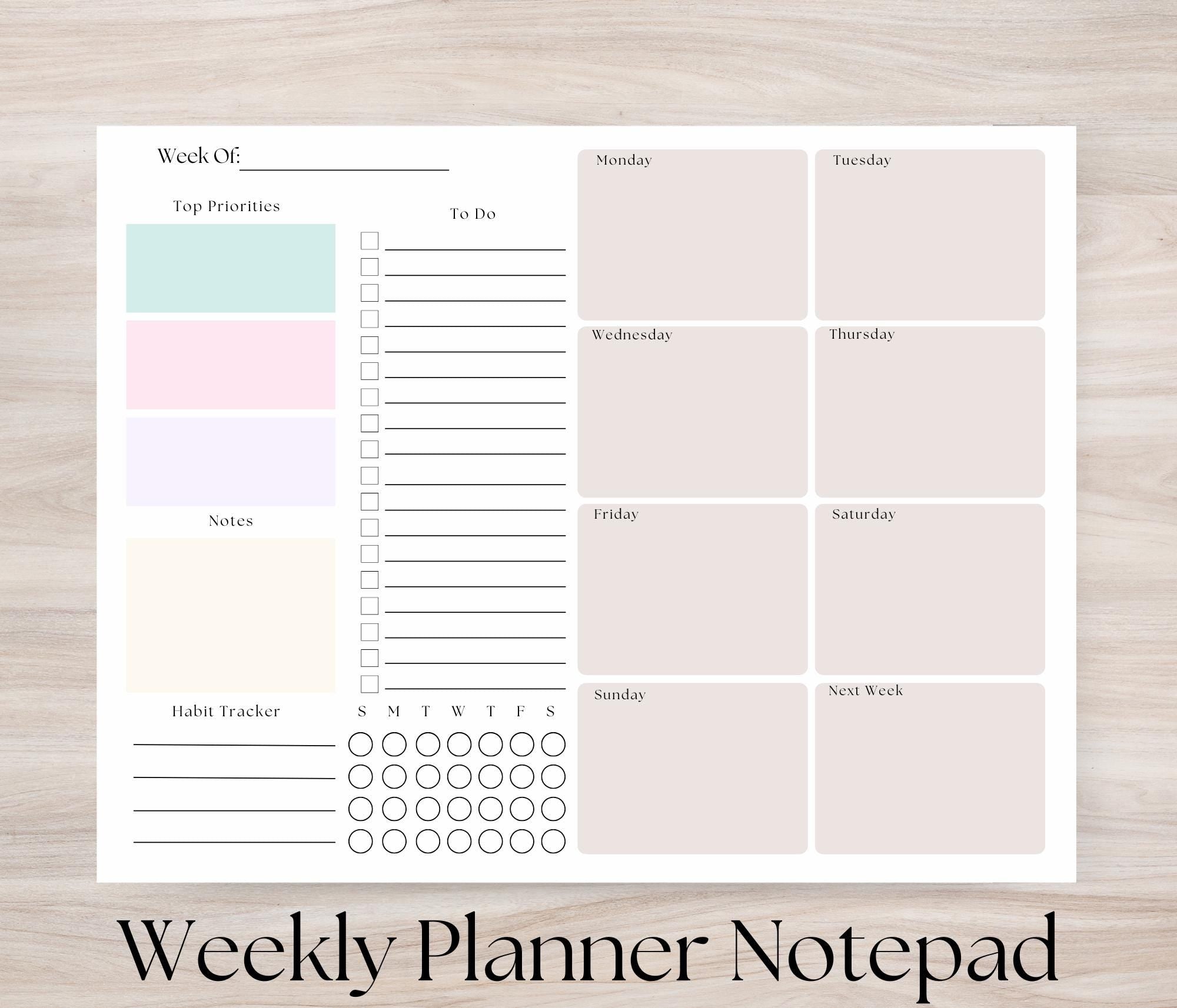 Minimalist Weekly Planner Notepad | Undated 8x10 Tear-Off Desk Pad