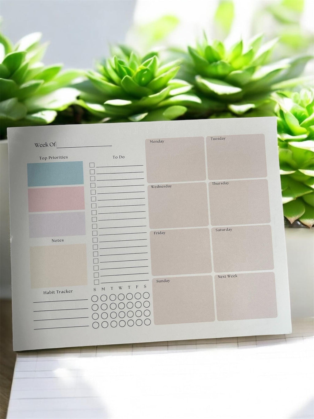 Minimalist Weekly Planner Notepad | Undated 8x10 Tear-Off Desk Pad