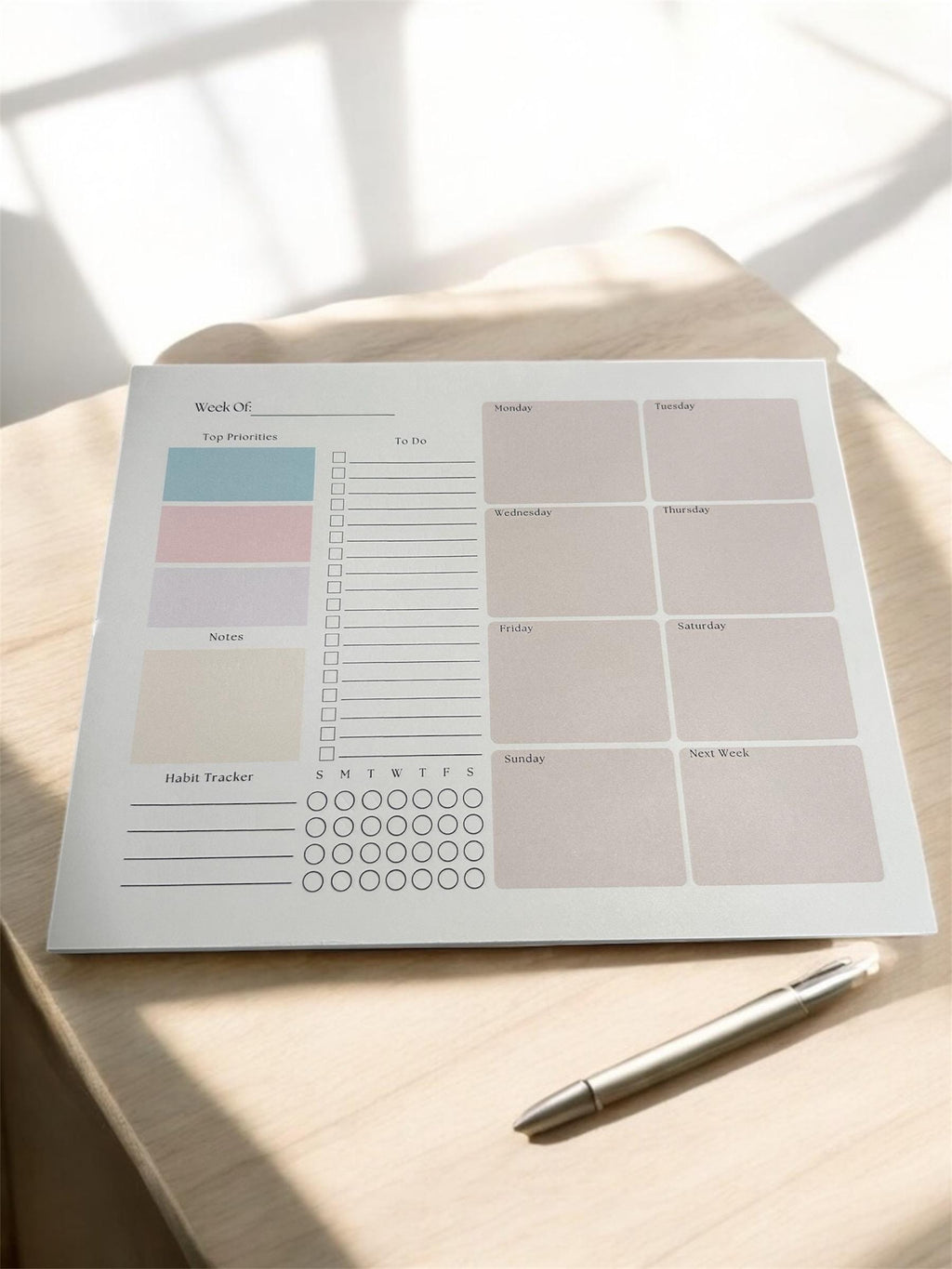 Minimalist Weekly Planner Notepad | Undated 8x10 Tear-Off Desk Pad