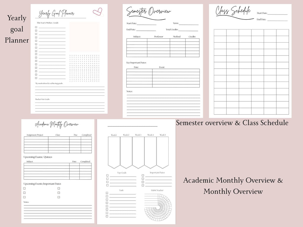 Undated 12-Month College Planner | Academic Semester Organizer with Personalized Cover & Tabs