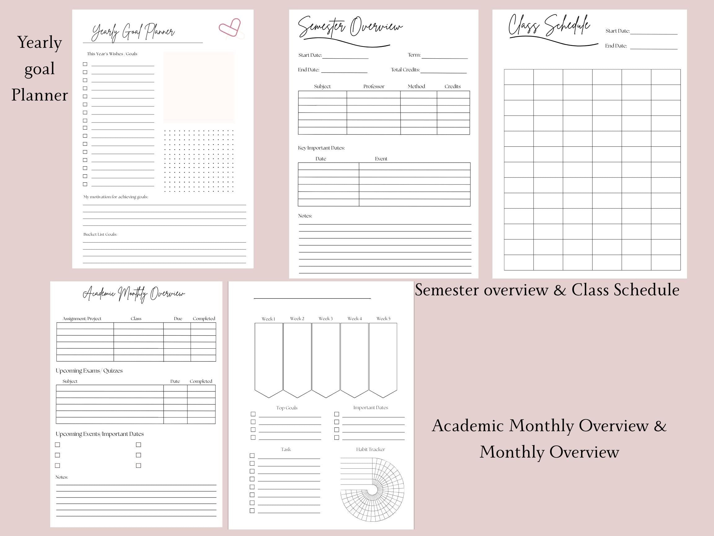 Undated 12-Month College Planner | Academic Semester Organizer with Personalized Cover & Tabs