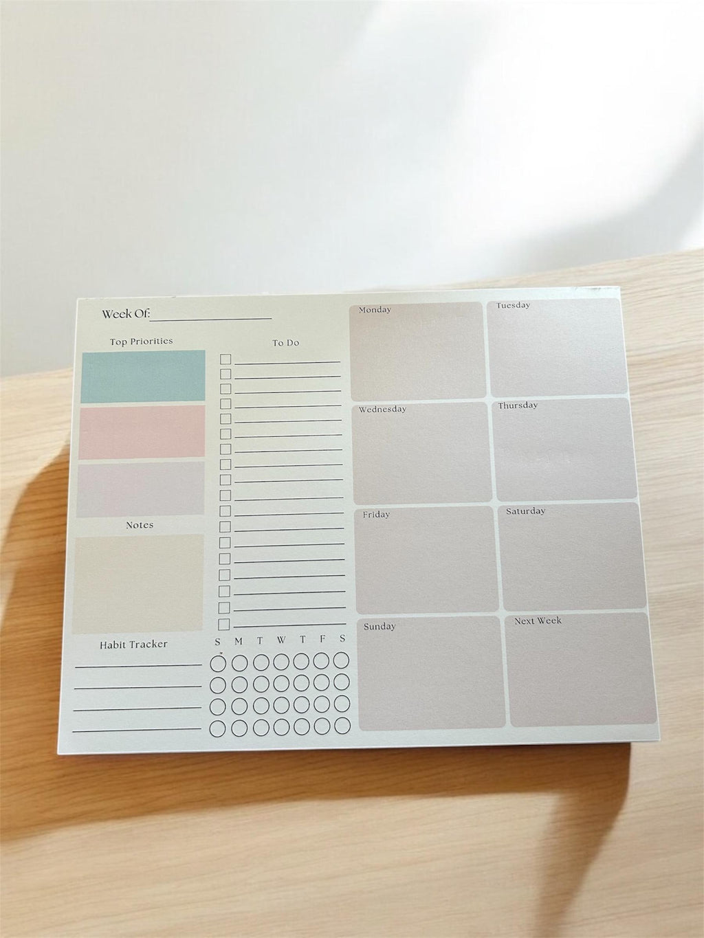Minimalist Weekly Planner Notepad | Undated 8x10 Tear-Off Desk Pad