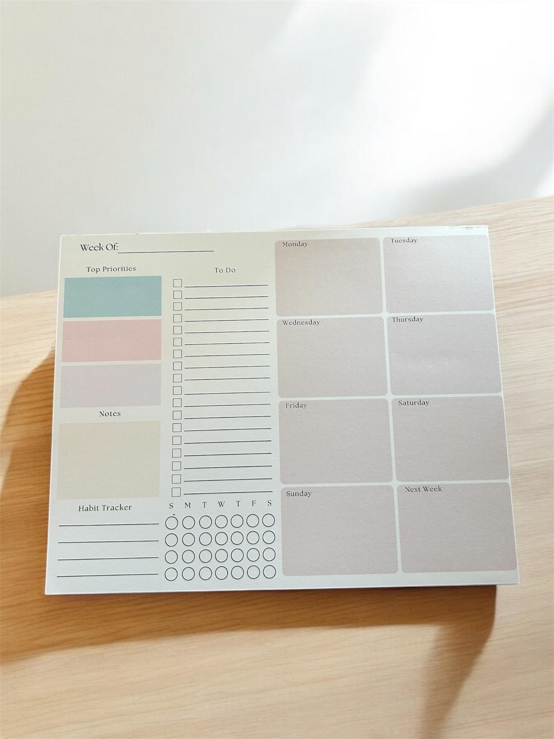 Minimalist Weekly Planner Notepad | Undated 8x10 Tear-Off Desk Pad